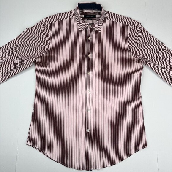 Zara Men’s Red White Slim Fit Striped Button Down Career Dress‎ Shirt L/C41.25 - Picture 2 of 11
